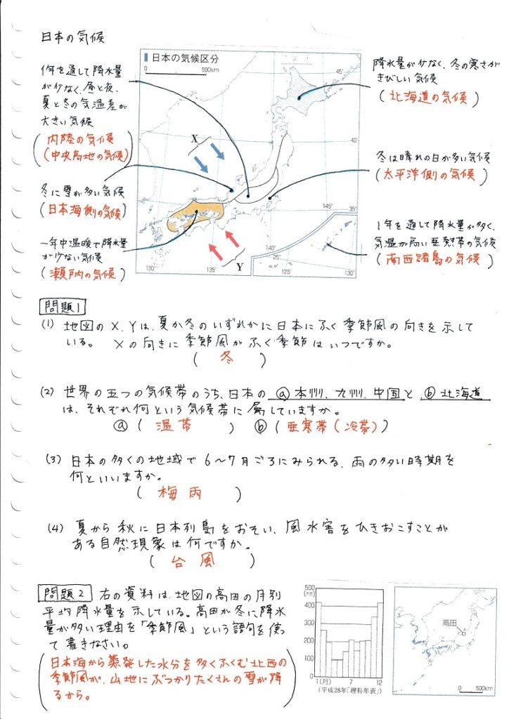 中学社会 地理 世界と比べた日本の地域的特色 自然環境の特色 ママ塾ノート